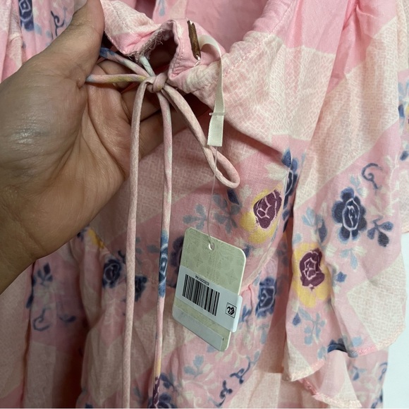 New Free People Stop Time Floral Pink Maxi Tiered Fairy Boho Halter Dress XL - Picture 12 of 14